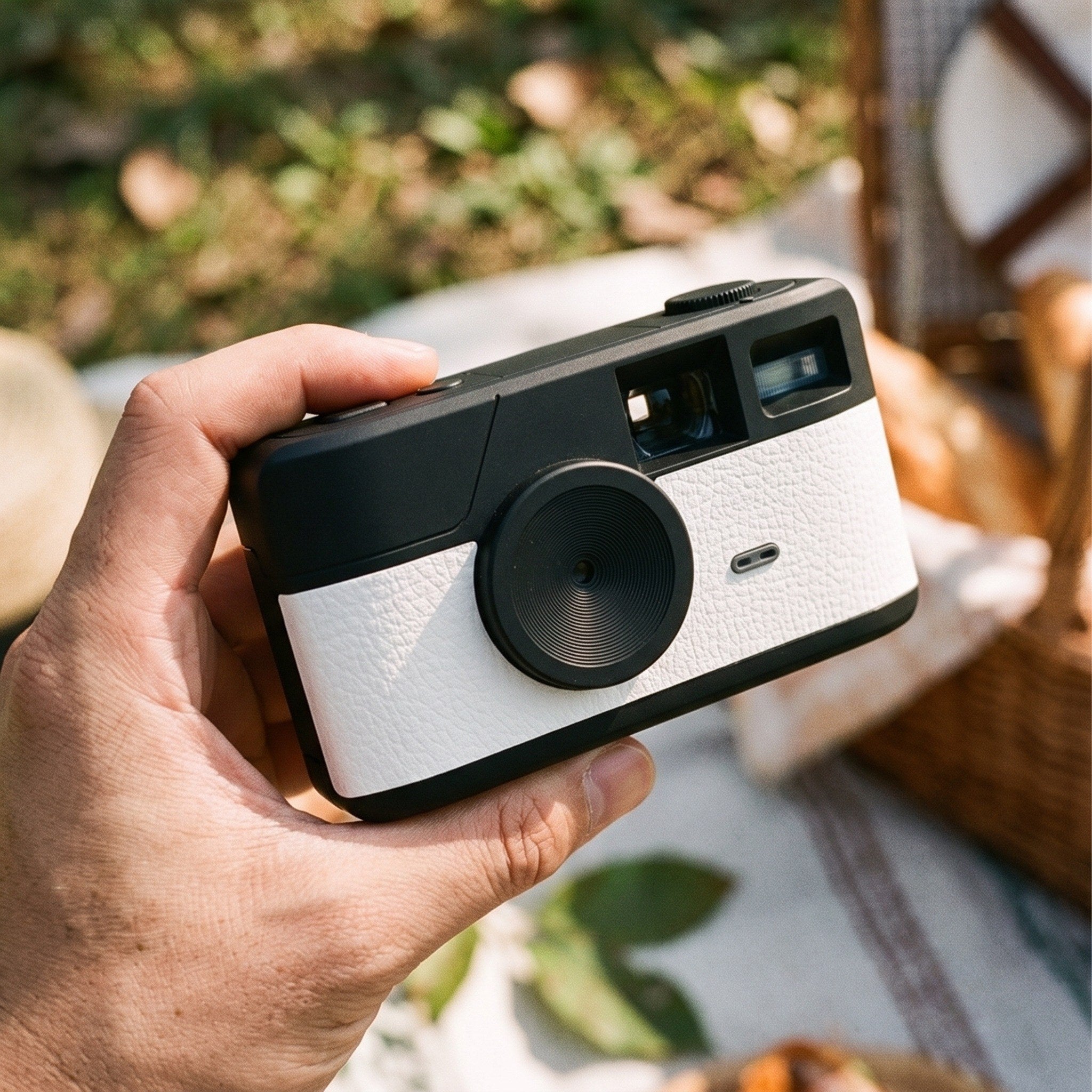 Close detail of the Sunday Snap camera lens and controls