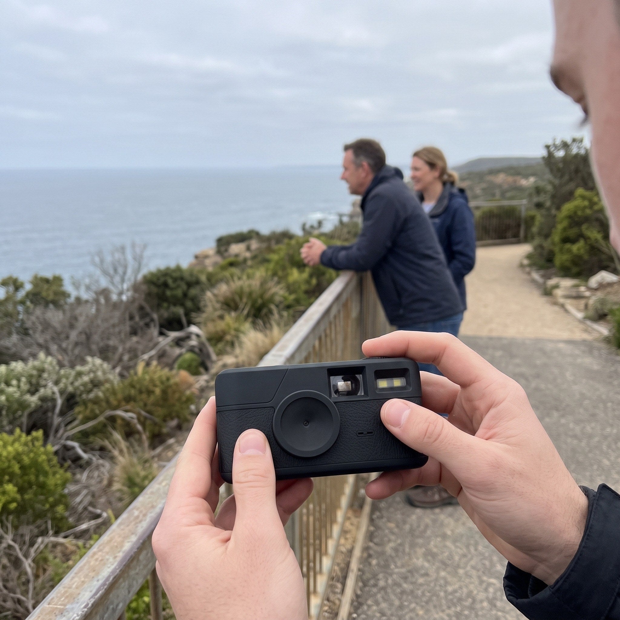 Camera on an outing at a coastal lookout