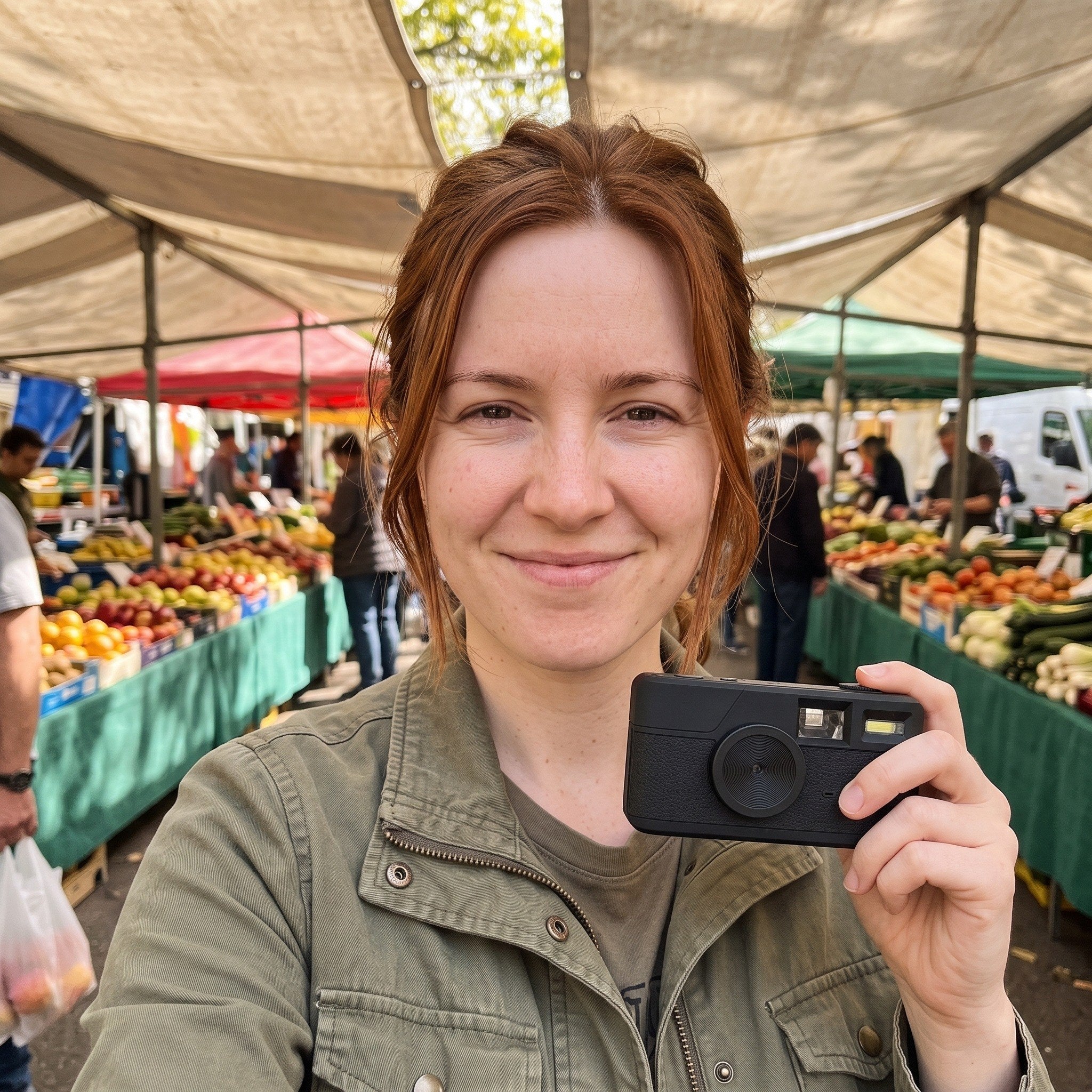 Ava with her camera at a weekend market