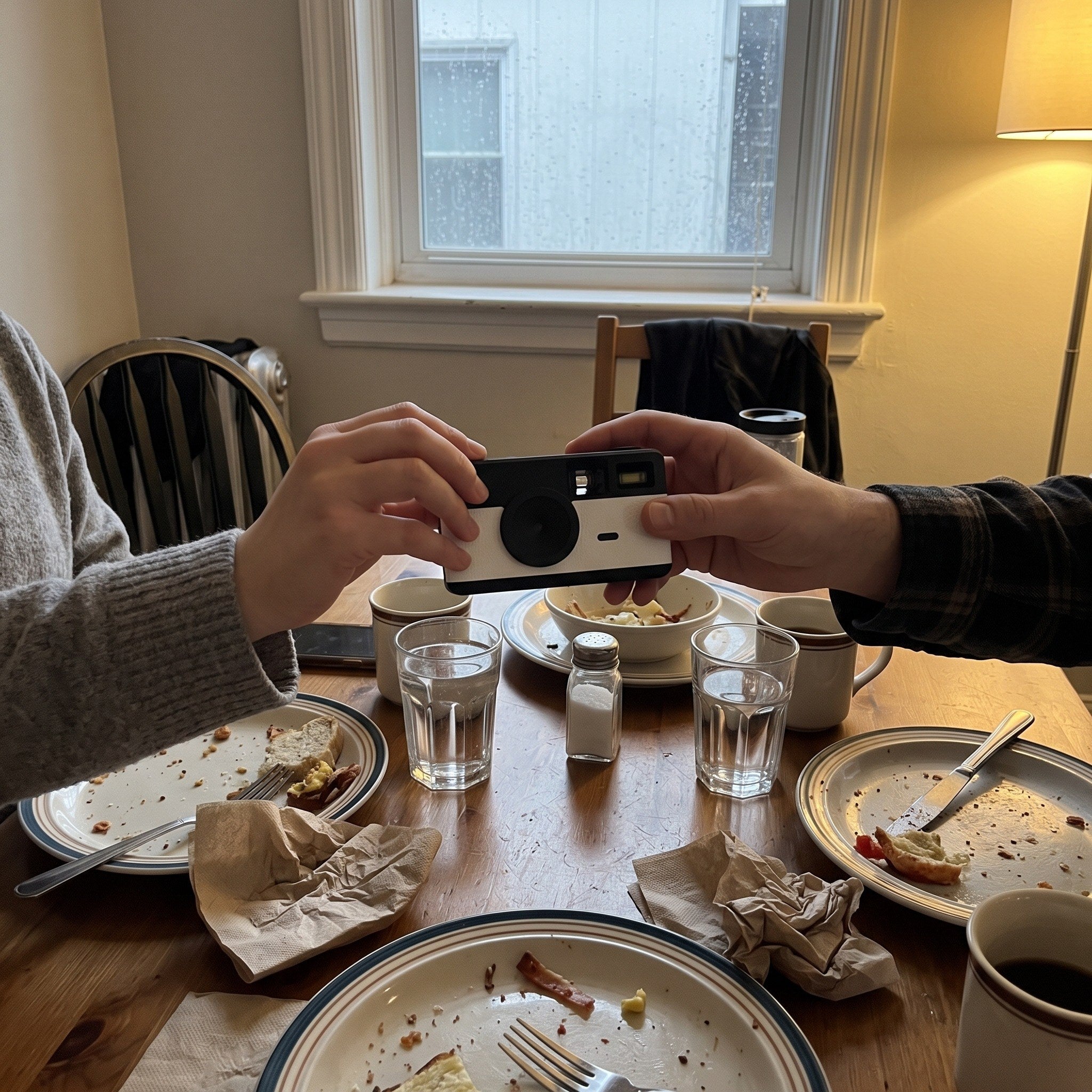 White camera passed between hands over Sunday lunch